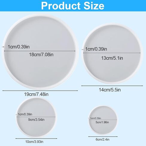 4 Pcs Round Silicone Resin Molds,Coaster Silicone Molds for Resin, Epoxy Resin-Mold for DIY Clock, Picture Frame, Jewelry Tray, Cup Mats, Keychain, Home Decoration (4 Sizes) in Saudi Arabia