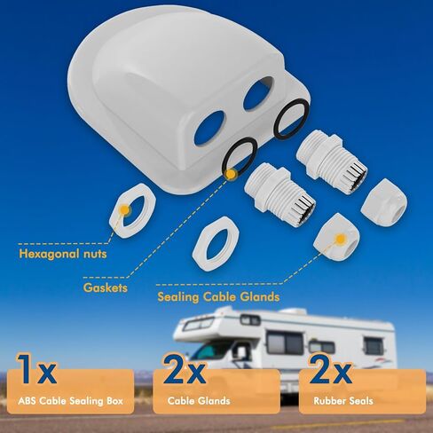 2 Pack of IP68 Waterproof Solar Cable Entry Gland by Restmo, Weather Resistant Dual Cable Entry Housing for Solar Panels of RV, Caravan, Marine, Boat, Cabin, White in Kuwait