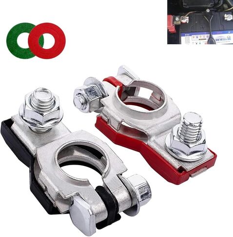 Premium Battery Terminal Connectors Set - Positive & Negative Top Post Adapters for Cars, Trucks, SUVs & Motorcycles with Secure Washers & Durable Design (2PCS) in Kuwait