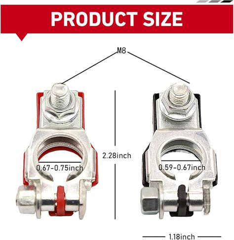 Premium Battery Terminal Connectors Set - Positive & Negative Top Post Adapters for Cars, Trucks, SUVs & Motorcycles with Secure Washers & Durable Design (2PCS) in Kuwait