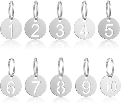 1 to 10 Number Tags,Stainless Steel Key Tags with Labels Round Metal Number Keychain Numbered Key Tag with Metal Rings for Coat Check House Locker Organize Keys in Kuwait