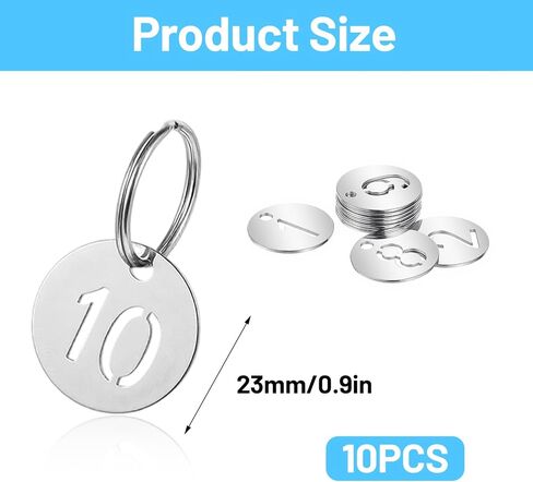 1 to 10 Number Tags,Stainless Steel Key Tags with Labels Round Metal Number Keychain Numbered Key Tag with Metal Rings for Coat Check House Locker Organize Keys in Kuwait