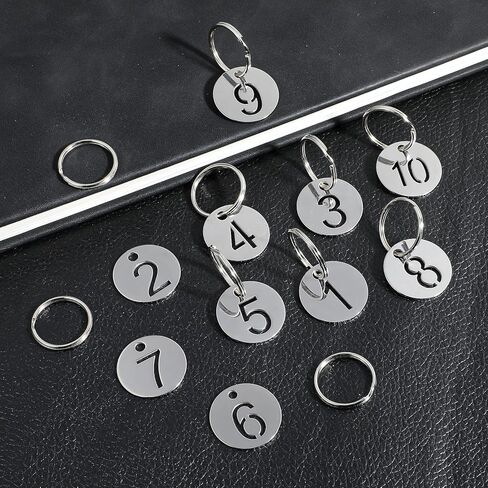 1 to 10 Number Tags,Stainless Steel Key Tags with Labels Round Metal Number Keychain Numbered Key Tag with Metal Rings for Coat Check House Locker Organize Keys in Kuwait