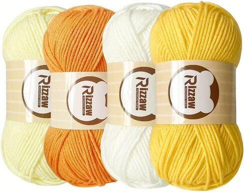 4 Pack Crochet Yarn for Crocheting 50gms Acrylic Skeins - Crochet and Knitting Starter Kit for Colorful Arts and Crafts-Yellow in Kuwait