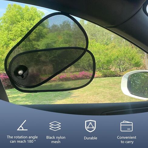 2 PCS Rotatable Car Side Window Sun Shades, Heat & Glare Protection Visor with Suction Cups, Breathable Mesh Shield for Driver & Passenger Windows, Foldable Cover for Most Cars (Black) in Kuwait