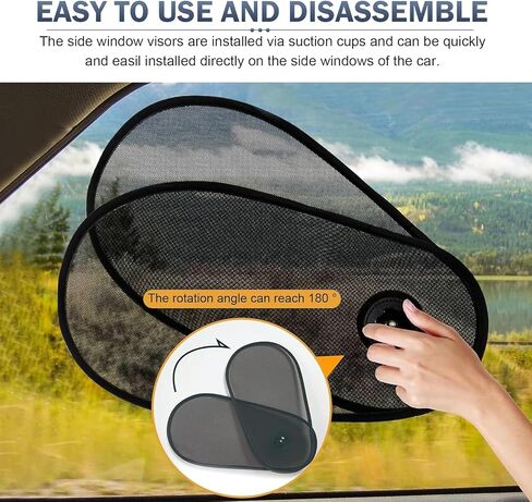 2 PCS Rotatable Car Side Window Sun Shades, Heat & Glare Protection Visor with Suction Cups, Breathable Mesh Shield for Driver & Passenger Windows, Foldable Cover for Most Cars (Black) in Kuwait
