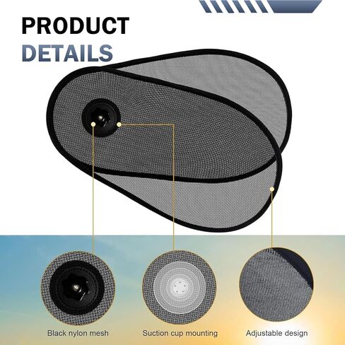 2 PCS Rotatable Car Side Window Sun Shades, Heat & Glare Protection Visor with Suction Cups, Breathable Mesh Shield for Driver & Passenger Windows, Foldable Cover for Most Cars (Black) in Kuwait