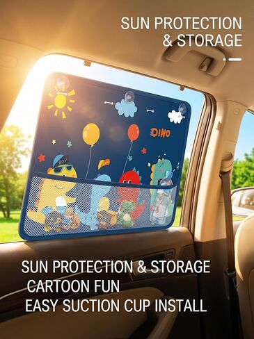 Printed Car Window Sunshade with Mesh Storage Pocket Suction Cups Interior Vehicle Glare Blocker Polyester Fabric in Kuwait