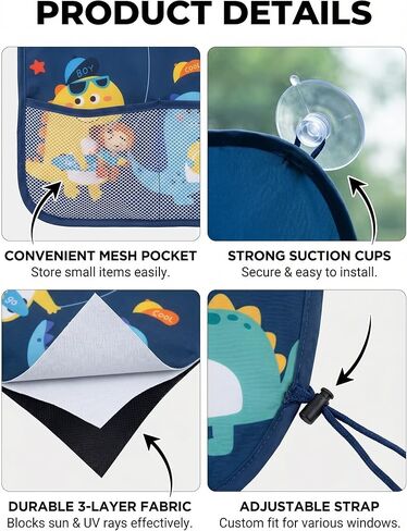 Printed Car Window Sunshade with Mesh Storage Pocket Suction Cups Interior Vehicle Glare Blocker Polyester Fabric in Kuwait