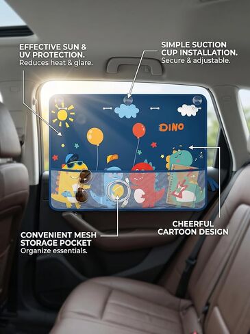 Printed Car Window Sunshade with Mesh Storage Pocket Suction Cups Interior Vehicle Glare Blocker Polyester Fabric in Kuwait