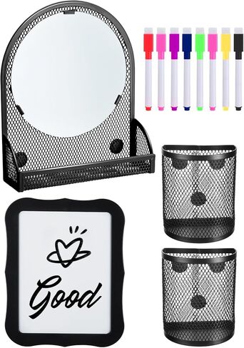 12pcs Strong Magnetic Locker Accessories Kit - Locker Mirror with Pen Holders Dry Erase Board Markers, Locker Organizer Decoration for Girls School Office Locker, Back to School Essentials, Black in Saudi Arabia
