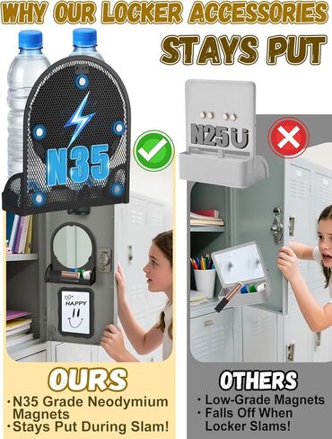 12pcs Strong Magnetic Locker Accessories Kit - Locker Mirror with Pen Holders Dry Erase Board Markers, Locker Organizer Decoration for Girls School Office Locker, Back to School Essentials, Black in Saudi Arabia