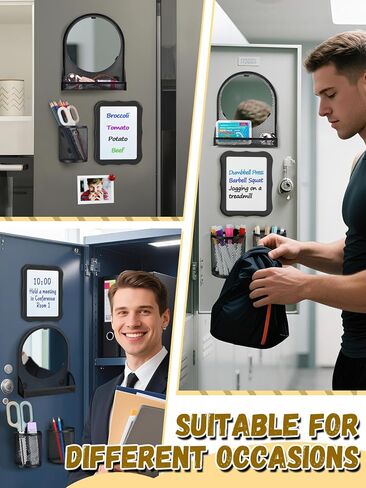 12pcs Strong Magnetic Locker Accessories Kit - Locker Mirror with Pen Holders Dry Erase Board Markers, Locker Organizer Decoration for Girls School Office Locker, Back to School Essentials, Black in Saudi Arabia