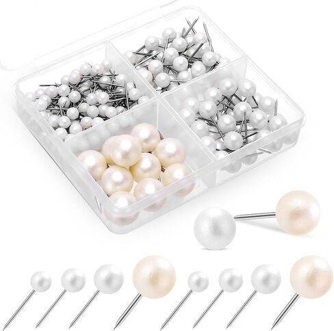 200 Pcs Pearl Push Pins, Multiple Sizes White Thumb Tacks with Box, Round Pearl Head Steel Point Tack Push for Cork Board Bulletin Map DIY Photo Wall Home Office Classroom Decoration in Saudi Arabia