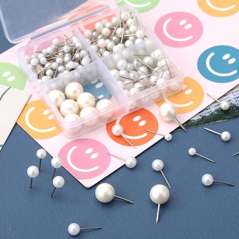 200 Pcs Pearl Push Pins, Multiple Sizes White Thumb Tacks with Box, Round Pearl Head Steel Point Tack Push for Cork Board Bulletin Map DIY Photo Wall Home Office Classroom Decoration in Saudi Arabia