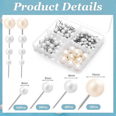200 Pcs Pearl Push Pins, Multiple Sizes White Thumb Tacks with Box, Round Pearl Head Steel Point Tack Push for Cork Board Bulletin Map DIY Photo Wall Home Office Classroom Decoration in Saudi Arabia