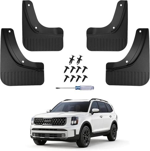 No Drill Mud Flaps for 2020-2026 Kia Telluride, Heavy Duty Front & Rear All Weather Splash Guards Set for LX S EX SX X-line/Pro/Prestige Hybrid Models, OEM-Style Textured TPE Black Mud Guards in Saudi Arabia