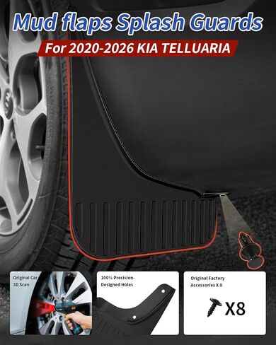 No Drill Mud Flaps for 2020-2026 Kia Telluride, Heavy Duty Front & Rear All Weather Splash Guards Set for LX S EX SX X-line/Pro/Prestige Hybrid Models, OEM-Style Textured TPE Black Mud Guards in Saudi Arabia