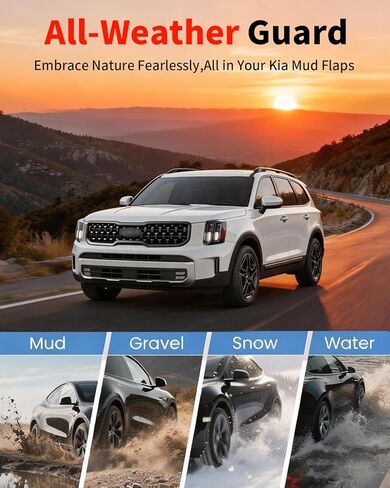 No Drill Mud Flaps for 2020-2026 Kia Telluride, Heavy Duty Front & Rear All Weather Splash Guards Set for LX S EX SX X-line/Pro/Prestige Hybrid Models, OEM-Style Textured TPE Black Mud Guards in Saudi Arabia