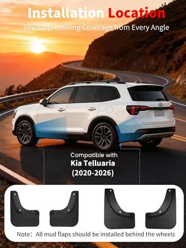 No Drill Mud Flaps for 2020-2026 Kia Telluride, Heavy Duty Front & Rear All Weather Splash Guards Set for LX S EX SX X-line/Pro/Prestige Hybrid Models, OEM-Style Textured TPE Black Mud Guards in Saudi Arabia