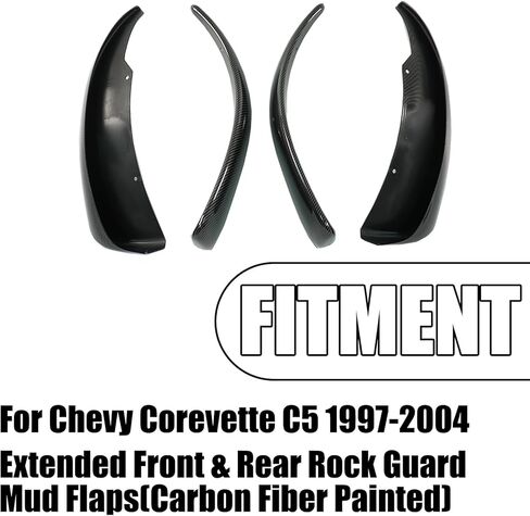 XL Extended Splash Guard for Corvette C5 1997-2004 All Models Front & Rear Rock Mud Flaps Wheel Fender Extension Mudguard ABS (Carbon Fiber Painted) in Kuwait