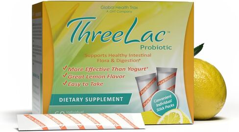 GHT - ThreeLac Lemon Probiotic Drink Mix for Digestive Health - Advanced Probiotic Powder Formula for Men, Women, & Kids - Immune Support & Gut Balance, Non-GMO - 60 Packets in Saudi Arabia