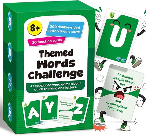 Fast-Themed Words Challenge Word Card Game for Kids & Adults, Family, Party, Outdoor, Classroom & Travel Edition, Ages 8+, 2-6 Players, 300 Double-Sided Theme & Letter Cards with 20 Action Cards in Saudi Arabia