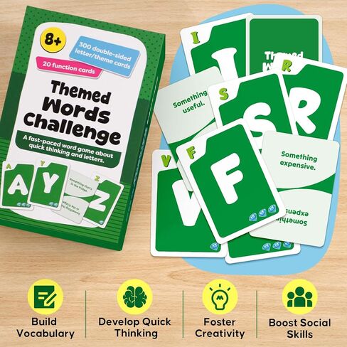 Fast-Themed Words Challenge Word Card Game for Kids & Adults, Family, Party, Outdoor, Classroom & Travel Edition, Ages 8+, 2-6 Players, 300 Double-Sided Theme & Letter Cards with 20 Action Cards in Saudi Arabia