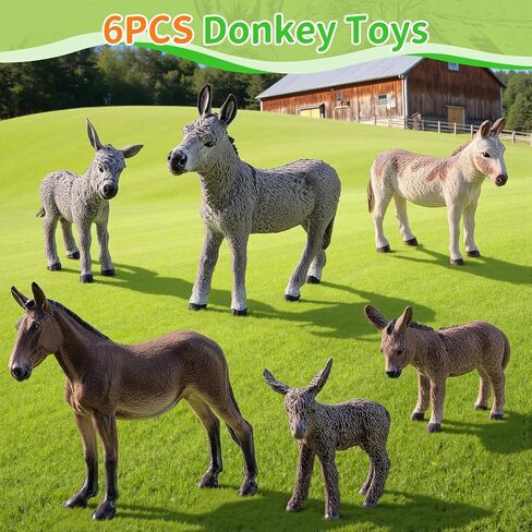 Totsmlie 6PCS Farm Animal Donkey Family Toy Figurines, Solid Farm Animals Toys for Kids 3 4 5 6+, Educational Toy for Boys Girls, Suitable for Cake Decoration Kids Birthday Gifts Party Favors in Saudi Arabia