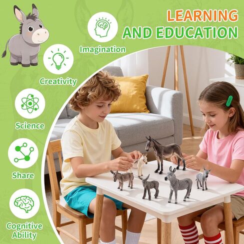 Totsmlie 6PCS Farm Animal Donkey Family Toy Figurines, Solid Farm Animals Toys for Kids 3 4 5 6+, Educational Toy for Boys Girls, Suitable for Cake Decoration Kids Birthday Gifts Party Favors in Saudi Arabia