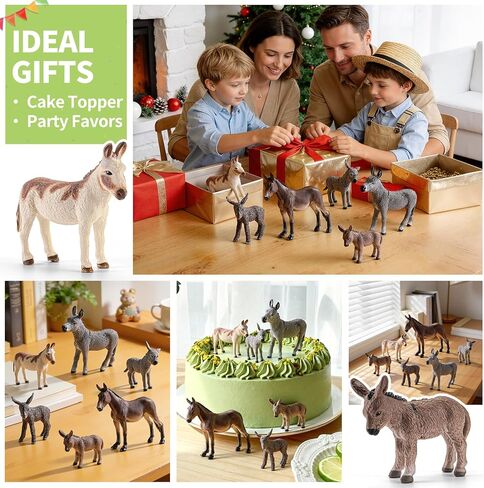 Totsmlie 6PCS Farm Animal Donkey Family Toy Figurines, Solid Farm Animals Toys for Kids 3 4 5 6+, Educational Toy for Boys Girls, Suitable for Cake Decoration Kids Birthday Gifts Party Favors in Saudi Arabia