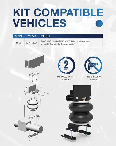 TOPICK Rear Air Bags Suspension Kit for 2014-2026 RAM 2500 Truck Towing, 5000 Lbs of Load Leveling Capacity, Replacement for Firestone 2598 Ride Rite Airbags for Trucks Rear Suspension in Saudi Arabia