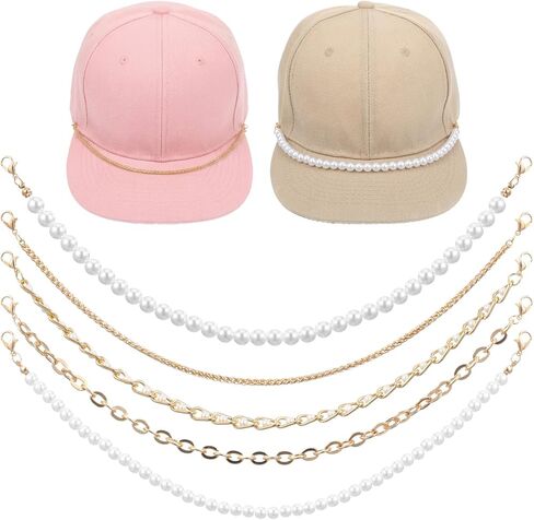 5 PCS Hat Chains, Gold Trucker Craft Chains for Women Trucker Hat, Metal Detachable Pearl Universal Charms Accessories Decoration Assorted Styles DIY Mesh Headwear Jewelry for Boot Handbags in Saudi Arabia