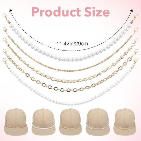 5 PCS Hat Chains, Gold Trucker Craft Chains for Women Trucker Hat, Metal Detachable Pearl Universal Charms Accessories Decoration Assorted Styles DIY Mesh Headwear Jewelry for Boot Handbags in Saudi Arabia