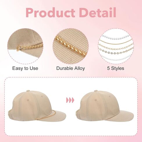 5 PCS Hat Chains, Gold Trucker Craft Chains for Women Trucker Hat, Metal Detachable Pearl Universal Charms Accessories Decoration Assorted Styles DIY Mesh Headwear Jewelry for Boot Handbags in Saudi Arabia