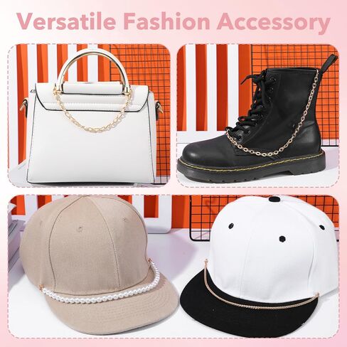 5 PCS Hat Chains, Gold Trucker Craft Chains for Women Trucker Hat, Metal Detachable Pearl Universal Charms Accessories Decoration Assorted Styles DIY Mesh Headwear Jewelry for Boot Handbags in Saudi Arabia
