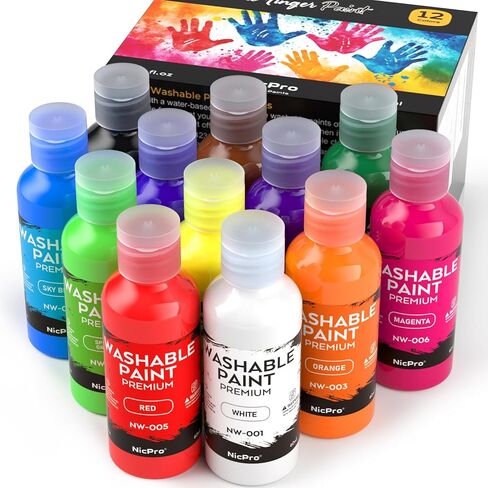 Nicpro 12 Colors Washable Finger Paint Set for Toddlers (2 oz), Non-Toxic & Baby Safe Paint for Hand and Feet, Mess Free Finger Painting Art Supplies for Kids Age 1-3 4 5 6+, Preschool Learning Gifts in Kuwait