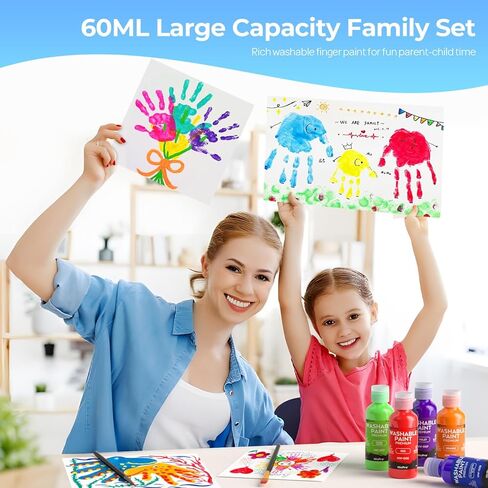 Nicpro 12 Colors Washable Finger Paint Set for Toddlers (2 oz), Non-Toxic & Baby Safe Paint for Hand and Feet, Mess Free Finger Painting Art Supplies for Kids Age 1-3 4 5 6+, Preschool Learning Gifts in Kuwait
