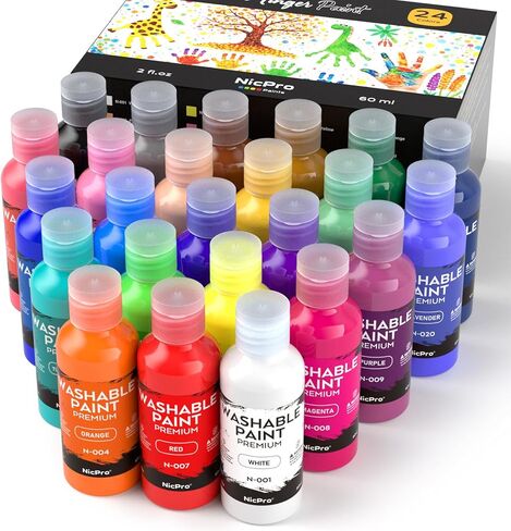 Nicpro 12 Colors Washable Finger Paint Set for Toddlers (2 oz), Non-Toxic & Baby Safe Paint for Hand and Feet, Mess Free Finger Painting Art Supplies for Kids Age 1-3 4 5 6+, Preschool Learning Gifts in Kuwait