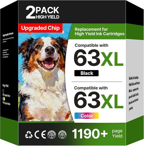 خراطيش حبر 63XL باللون الأسود واللون متوافقة مع HP Ink 63، عالية الإنتاجية لحزمة HP 63XL Ink Cartridge Combo Pack Work for OfficeJet 3830 4650 5255 5258 Envy 4520 4512 DeskJet 3630 1112 (1 أسود، 1 لون) in Kuwait