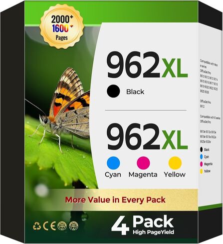 962 962XL Ink Cartridges for HP Printers 9015e 9025e 9018e 9010(4Pack) Replacement for HP 962XL Ink Cartridges Combo Pack for OfficeJet Pro 9012e 9020e 9015 9025 Printers(Black, Cyan, Magenta, Yellow) in Saudi Arabia