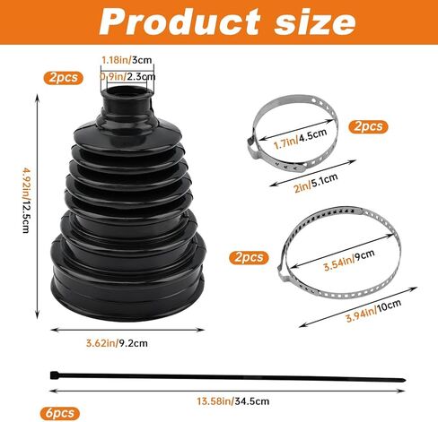 2PCS CV Boot Repair Kit, Silicone CV Axle Boot Repair Kit Includes 4 Stainless Steel CVs Boots Clamp & 6 Cable Ties, One-piece Design Tie Rod Boots Fits Shaft Size 18mm-34mm in Saudi Arabia