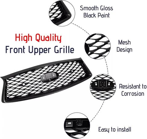 Front Bumper Upper&Lower Grille with Fog Light Covers Fit For 2018 2019 2020 2021 2022 Infiniti Q50 Sport,Black Grill Mesh,4-Piece Set Grille Covers Replace For IN1038113 in Saudi Arabia