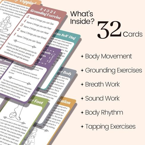 32 Pcs Somatic Therapy Exercise Cards 5.9 x 4 Inches Mindfulness Cards Coping Skills for Nervous System Regulation, Relieve Anxiety, Reconnect with Your Body, and Find Comfort in Kuwait
