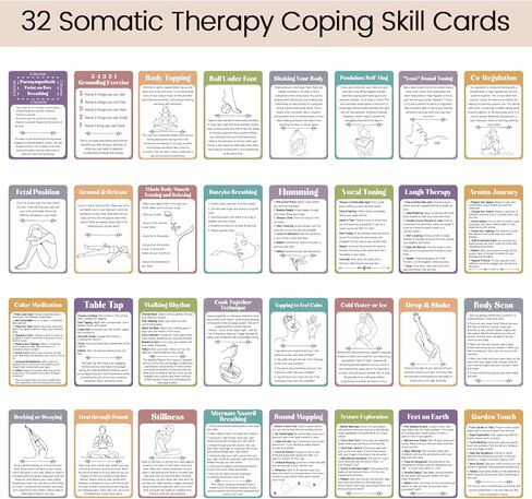 32 Pcs Somatic Therapy Exercise Cards 5.9 x 4 Inches Mindfulness Cards Coping Skills for Nervous System Regulation, Relieve Anxiety, Reconnect with Your Body, and Find Comfort in Kuwait