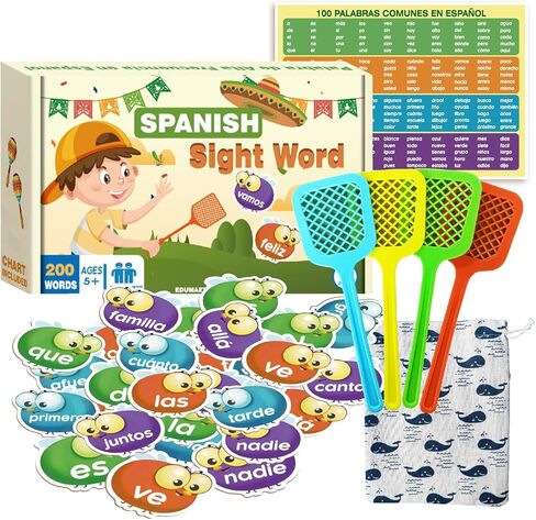 200 Spanish Sight Words Card with Swatter Game, Words Chart, Educational Reading Games for Teens 12+ in Saudi Arabia
