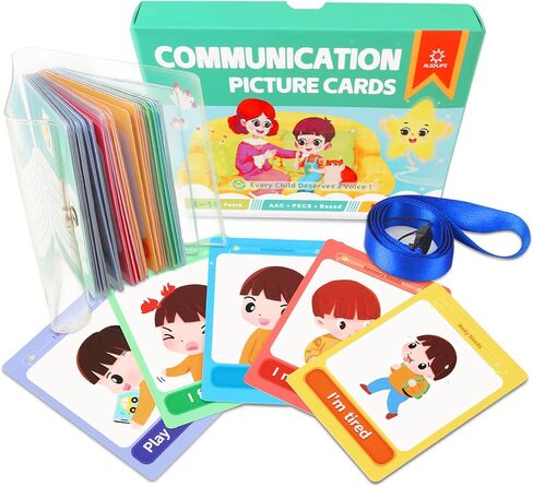 Communication Cards for Nonverbal Kids- 52 Flash Cards Lanyard for Special Needs Language Learning, Emotion & Routine Flashcards，Pictured Speech Therapy, Speech Delay Learning Materials in Saudi Arabia