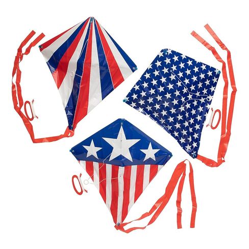Fun Express Patriotic Kites with Tail - Vibrant Red White & Blue Kites 4th of July Parties Family Fun Outdoor Celebrations - Perfect for Kids Adults & Group Activities - Easy-to-Fly Design - 12 Pieces in Kuwait
