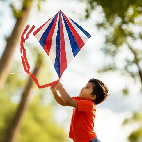 Fun Express Patriotic Kites with Tail - Vibrant Red White & Blue Kites 4th of July Parties Family Fun Outdoor Celebrations - Perfect for Kids Adults & Group Activities - Easy-to-Fly Design - 12 Pieces in Kuwait
