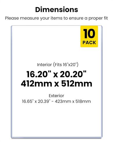 16x20 Toploader Poster Sleeves, 10 Pack 15 Mil Rigid PVC Plastic Poster Protectors, 47PT Capacity Plastic Poster Sleeves for Art Prints, Photos, Documents, Display & Storage in Saudi Arabia